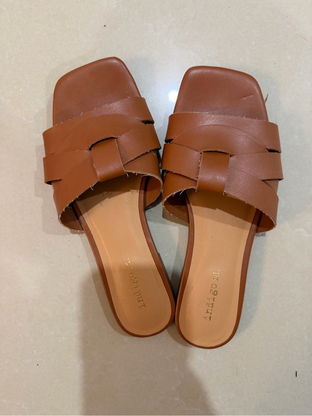 Indigo Tan Woven Slide Mules
